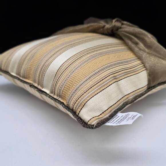 Vintage Small Striped Accent Throw Pillow Ribbon Bow Accent By Woof & Poof 10" - Picture 11 of 14